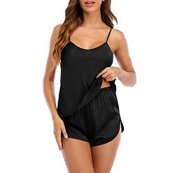 Durio Schlafanzug Damen Hausanzug Ärmellos Kurz Nachtwäsche Zweiteilig Pyjama Set Sexy Sleepwear Schwarz 36(Tag Size S) von Durio