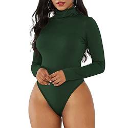 Durio Sexy Body Damen Langarm Elegant Bodysuit Tops Bodies Oberteil Overall Stringbody mit Rollkragen Dunkelgrün 44 (Tag Size XL) von Durio