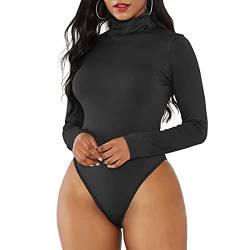 Durio Sexy Body Damen Langarm Elegant Bodysuit Tops Bodies Oberteil Overall Stringbody mit Rollkragen Schwarz Rollkragen 44 (Tag Size XL) von Durio