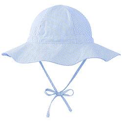 Durio Sonnenhut Baby Hut Kinder Verstellbarer Faltbare UV-Schutz mit Verstellbarem Bindebändern und Breite Krempe Blau-Weiß Streifen 0-6 Monate (Tag Size XS) von Durio