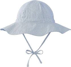 Durio Sonnenhut Baby Hut Kinder Verstellbarer Faltbare UV-Schutz mit Verstellbarem Bindebändern und Breite Krempe Dunkelblau Streifen 2-4 Jahre (Tag Size L) von Durio