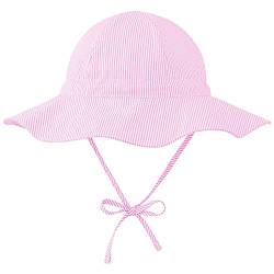 Durio Sonnenhut Baby Hut Kinder Verstellbarer Faltbare UV-Schutz mit Verstellbarem Bindebändern und Breite Krempe Rosa Streifen 0-6 Monate (Tag Size XS) von Durio