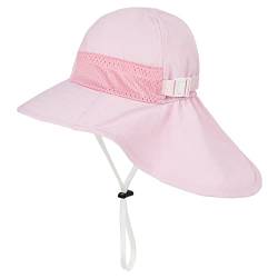 Durio Sonnenhut Baby Sonnenhut Kinder mit Nackenschutz Verstellbarer Faltbare Sommerhut Hut Atmungsaktiv UV-Schutz Rosa 2-6Jahre (Tag Size M) von Durio