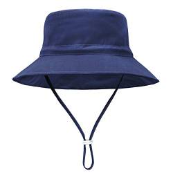 Durio Sonnenhut Baby UV Hut Kinder mit Breite Krempe Sommerhut Verstellbarer Faltbare mit Bindebändern und Nackenschutz Marineblau 12-24 Monate (Tag Size M) von Durio