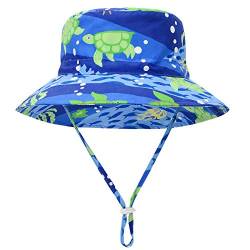 Durio Sonnenhut Baby UV Hut Kinder mit Breite Krempe Sommerhut Verstellbarer Faltbare mit Bindebändern und Nackenschutz Unterwasserwelt 4-8 Jahre (Tag Size XL) von Durio