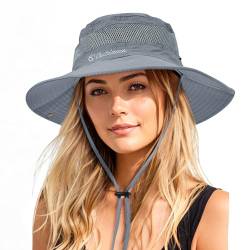 Durio Sonnenhut Damen und Herren - Outdoor Sommer Wanderhut UV-Schutz Bucket Cap mit Kinnriemen Fischerhut Safarihut Faltbar Mesh Breite Krempe Campinghut Dunkelgrau von Durio