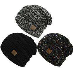 Durio Strickmütze Damen Mütze für Frauen Wintermütze Beanie Mütze Grobstrick Mütze Weich 3 Stücke von Durio