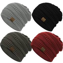 Durio Strickmütze Damen Mütze für Frauen Wintermütze Beanie Mütze Grobstrick Mütze Weich 4 Stücke B von Durio