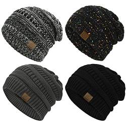 Durio Strickmütze Damen Mütze für Frauen Wintermütze Beanie Mütze Grobstrick Mütze Weich 4 Stücke D von Durio