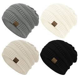 Durio Strickmütze Damen Mütze für Frauen Wintermütze Beanie Mütze Grobstrick Mütze Weich 4 Stücke E von Durio