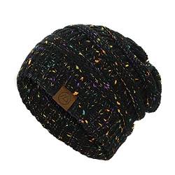 Durio Strickmütze Damen Mütze für Frauen Wintermütze Beanie Mütze Grobstrick Mütze Weich Schwarz 1 Einheitsgröße von Durio