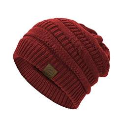 Durio Strickmütze Damen Mütze für Frauen Wintermütze Beanie Mütze Grobstrick Mütze Weich Weinrot von Durio