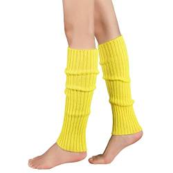 Durio Stulpen Damen Extra Warm Beinwärmer Winter Strick Häkelarbeit Legwarmers Verdicken Stricken Beinstulpen Damen Gelb Einheitsgröße von Durio