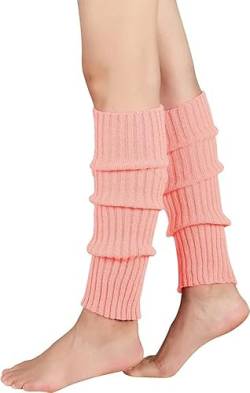 Durio Stulpen Damen Extra Warm Beinwärmer Winter Strick Häkelarbeit Legwarmers Verdicken Stricken Beinstulpen Damen Neon aerobic outfit 80er Ballett Yoga Stulpen Shrimp Rosa Einheitsgröße von Durio