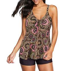 Durio Tankini Damen Bauchweg Badebekleidung Zweiteiliger Badeanzug mit Hot Pants Geometrisches Muster EU 40-42 (Herstellergröße L) von Durio