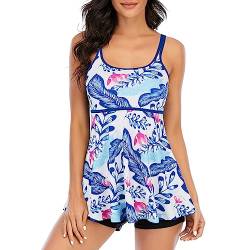 Durio Tankini Damen Bauchweg Badebekleidung Zweiteiliger Badeanzug mit Hot Pants Grüne Blätter 38-40 von Durio