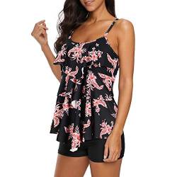 Durio Tankini Damen Bauchweg Badebekleidung Zweiteiliger Badeanzug mit Hot Pants Schwarz Rosa Blume 46 von Durio