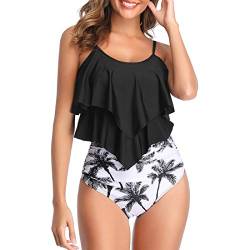 Durio Tankini Set Damen Badeanzug Push Up Bikini Set Sexy Bademode Zweiteilige Hohe Taille Swimsuit Schwarz u. Weiß 38-40 von Durio