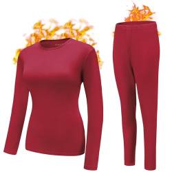 Durio Thermo-Unterwäsche Damen Winter extra warm,Atmungsaktiv und Thermowäsche Set,Damen Warme Unterwäsche für zu Hause und Sport im Herbst Winter A-Rot XL von Durio