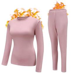 Durio Thermo-Unterwäsche Damen Winter extra warm ,Atmungsaktiv und Thermowäsche Set ,Damen Warme Unterwäsche für zu Hause und Sport im Herbst Winter Rosa L von Durio