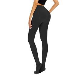 Durio Thermostrumpfhosen für Damen gefüttert extra warm Fleece Thermo Strumpfhose Damen mit Innenfleece Winter Warm Samt Thermo leggins für damen Schwarz 2 Paar XL von Durio