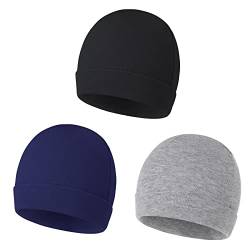 Durio Unisex Baumwoll Baby Mütze Erstlingsmützen für Neugeborene Slouch Beanie Jungen Mädchen für 0-6 Monate 3 Paar-Schwarz Grau u. Navy Blau von Durio