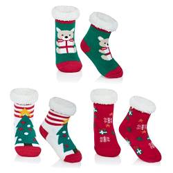 Durio Weihnachtssocken Kuschelsocken für Kinder und Kleinkind Stoppersocken Hüttenschuhe Lustige Socken Thermosocken 3er Set A 1-3 Jahre (Tag Size S) von Durio