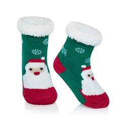 Durio Weihnachtssocken Kuschelsocken für Kinder und Kleinkind Stoppersocken Hüttenschuhe Lustige Socken Thermosocken Weihnachtsmann 1-3 Jahre (Tag Size S) von Durio