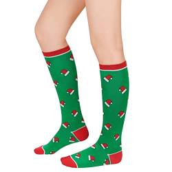 Durio kniestrümpfe Damen streifen Lange Strümpfe warme Winter Hohe socken Bunt Gestreift Knee high socks Mehrfarbig lange socken Nikolausmütze Einheitsgröße von Durio