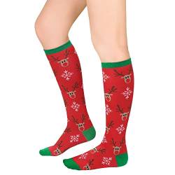 Durio kniestrümpfe Damen streifen Lange Strümpfe warme Winter Hohe socken Bunt Gestreift Knee high socks Mehrfarbig lange socken Rot Hirsch Einheitsgröße von Durio