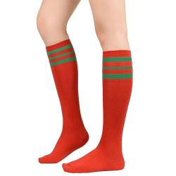 Durio kniestrümpfe Damen streifen Lange Strümpfe warme Winter Hohe socken Bunt Gestreift Knee high socks Mehrfarbig lange socken Rot mit Grün Streifen Einheitsgröße von Durio