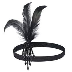 Duriya Damen 1920s Stirnband 20er Jahre Accessoires Kopfschmuck Gatsby Kostüm Accessoires Damen Flapper Feder Vintage Haarband Charleston für Karneval Fasching Art Deco Kostüm Schwarz von Duriya