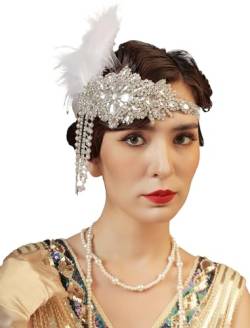 Duriya Damen 1920s Stirnband 20er Jahre Accessoires Kopfschmuck Gatsby Kostüm Accessoires Damen Flapper Feder Vintage Haarband Charleston für Karneval Fasching Art Deco Kostüm von Duriya