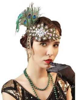 Duriya Damen 1920s Stirnband 20er Jahre Accessoires Kopfschmuck Gatsby Kostüm Accessoires Damen Flapper Feder Vintage Haarband Charleston für Karneval Fasching Art Deco Kostüm von Duriya