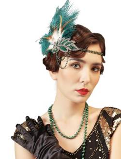 Duriya Damen 1920s Stirnband 20er Jahre Accessoires Kopfschmuck Gatsby Kostüm Accessoires Damen Flapper Feder Vintage Haarband Charleston für Karneval Fasching Art Deco Kostüm von Duriya