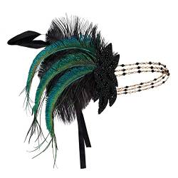 Duriya Damen 1920s Stirnband 20er Jahre Accessoires Kopfschmuck Great Gatsby Kostüm Accessoires 20er Jahre Flapper Feder Haarband (A-Schwartz) von Duriya