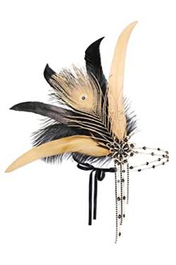 Duriya Damen 1920s Stirnband Blatt-Medaillon Kristall Feder Art Deco Gatsby Kostüm Accessoires 20er Jahre Accessoires Flapper Feder Haarband Charleston für Karneval Fasching Kostüm (C-Gelb) von Duriya