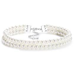 Duriya Perlenkette Damen Weiße Perlen Halskette Kurz Multi Schichte Choker Kette verstellbare Perlenimitaten Pearl Necklace Retro Stil Fasching von Duriya
