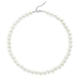 Duriya Perlenkette Damen Weiße Perlen Halskette für Frauen und Mädchen verstellbare Perlenimitaten Runde mit 6–12 mm Pearl Necklace Schmuck 10mm Samtgeschenkbox von Duriya