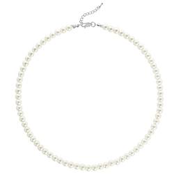 Duriya Perlenkette Damen Weiße Perlen Halskette für Frauen und Mädchen verstellbare Perlenimitaten Runde mit 6–12 mm Pearl Necklace Schmuck Geschenk 6mm Standardverpackung von Duriya