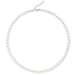 Duriya Perlenkette Damen Weiße Perlen Halskette für Frauen und Mädchen verstellbare Perlenimitaten Runde mit 6–12 mm Pearl Necklace Schmuck Geschenk 8mm Samtgeschenkbox von Duriya