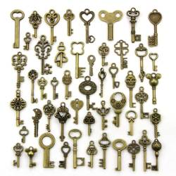Dusenly 50 Stück Vintage Schlüssel Mini Antik Bronze Schlüssel Skelett Schlüssel Charms Set Handgemachtes Zubehör für DIY Schmuckherstellung von Dusenly