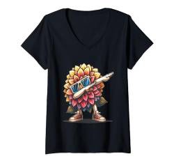 Damen Dab Dahlie Tanzende Dabbing Dahlien Blume T-Shirt mit V-Ausschnitt von Dustwear Design - Dabbing und Dab