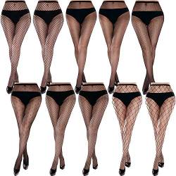 Duufin 10 Paar Netzstrumpfhosen Sexy Hoher Taille Fischnetz Strumpfhose Schwarz für Damen, 6 Arten von Duufin