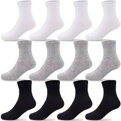 Duufin 12 Paar Socken Kinder Socken Unisex Kleinkindsocken Baumwolle Söckchen Sportsocken für Mädchen Jungen (1-2 Jahre, Schwarz, Weiß, Grau) von Duufin