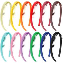 Duufin 12 Stück Haarreifen mit Zähne Kunststoff Kamm Haarband Stirnbänder Haarreif mit Kamm für Damen Mädchen, 12 Farben von Duufin