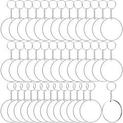 Duufin 120 Stück Acryl Transparent Kreis Set mit 3 Zoll Acryl Schlüsselbund Rohlinge Schlüsselring und Kette Biegeringe Acryl Schlüsselanhänger Scheiben Kreis Kit für DIY Schlüsselbund Basteln von Duufin