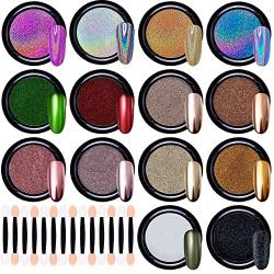 Duufin 14 Farben Nägel Pulver Chrome Nagelpulver Holographisch Nagel Pulver Metallic Mirror Nägel Pulver mit Lidschattenstiften für Maniküre Kunstdekoration, 1g/Kästen von Duufin