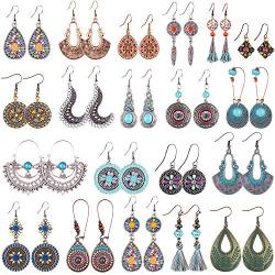 Duufin 20 Paar Böhmische Ohrringe Hängend Ohrringe Boho Style Ohrringe Set für Damen Mädchen, 20 Arten von Duufin