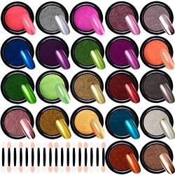 Duufin 22 Gläser Nagelpuder Set Chrom Nagelpulver, Metallic Nägel Pulver Mirror Powder Nägel mit 22 Stück Lidschatten Sticks für Maniküre Nagel Dekoration von Duufin